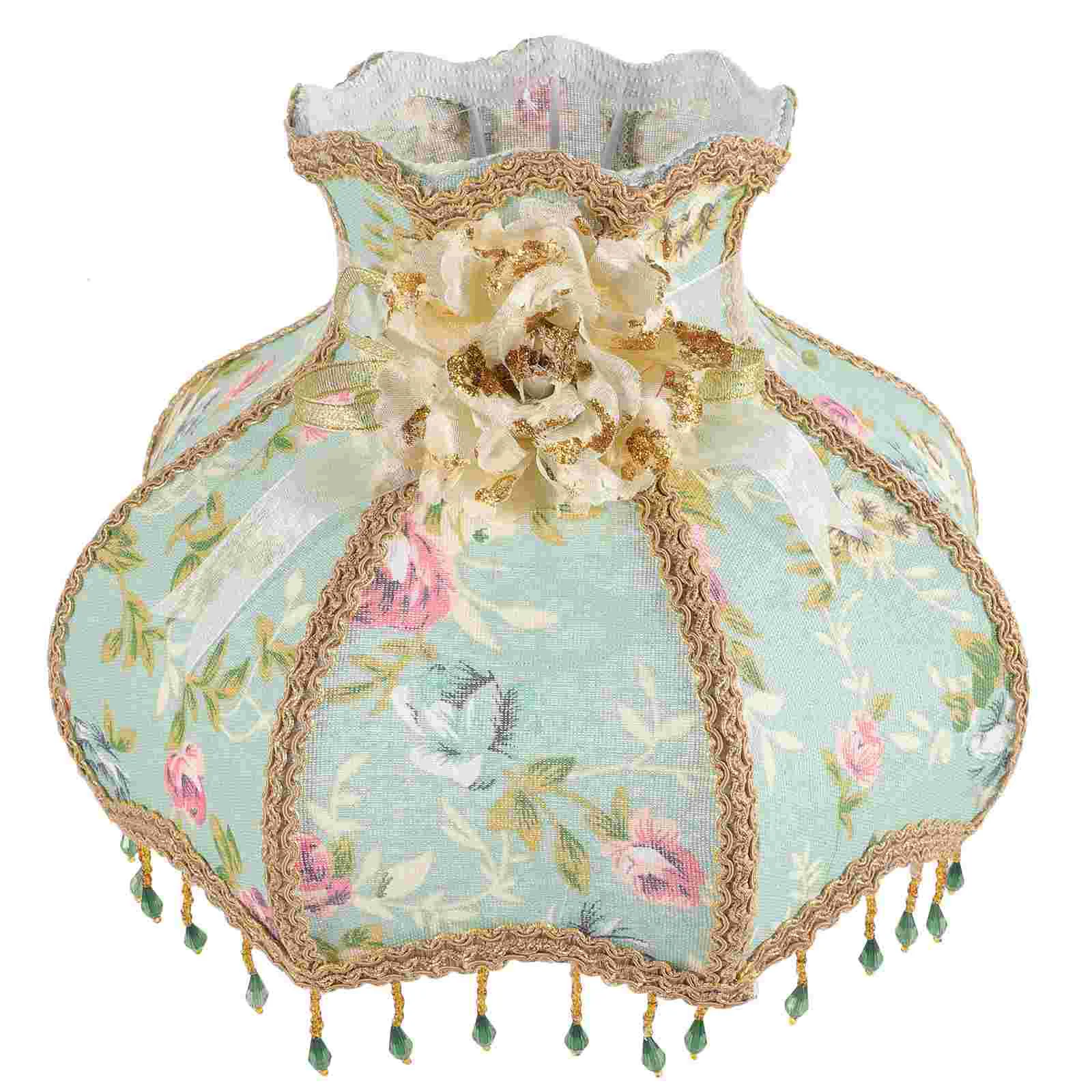 

Vintage Fabric Lamp Shade E27 Royal Scallop Bell Lampshade Replacement Lace Floral Beaded Light Shade Table Beside