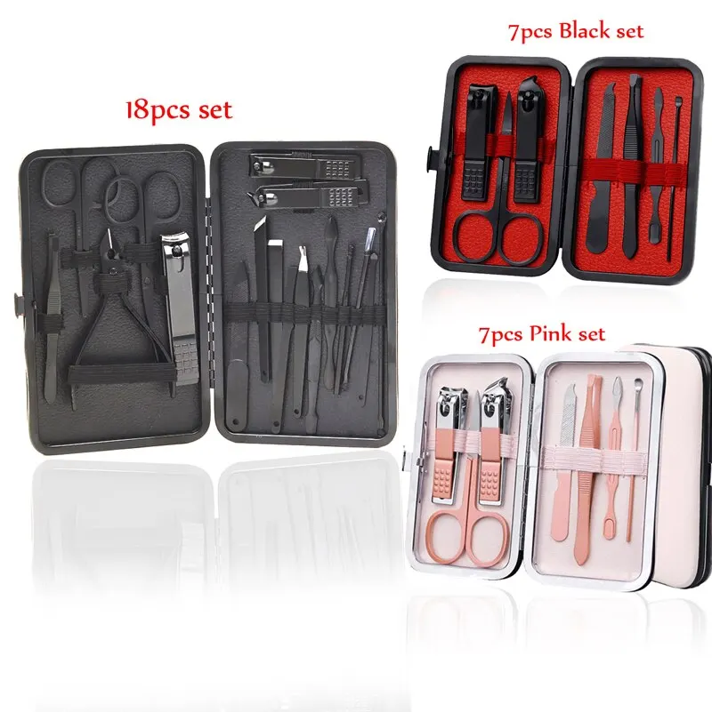 Manicure Cutters Nail Clipper Set Stainless Steel Ear Spoon Pedicure Scissors Tool 7or 18pcs