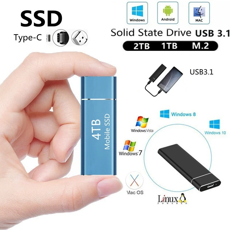 M.2 SSD Mobile Solid State Drive 2TB 1TB Storage Device Hard Drive Computer Portable USB 3.0 Mobile Hard Drives Solid State Disk