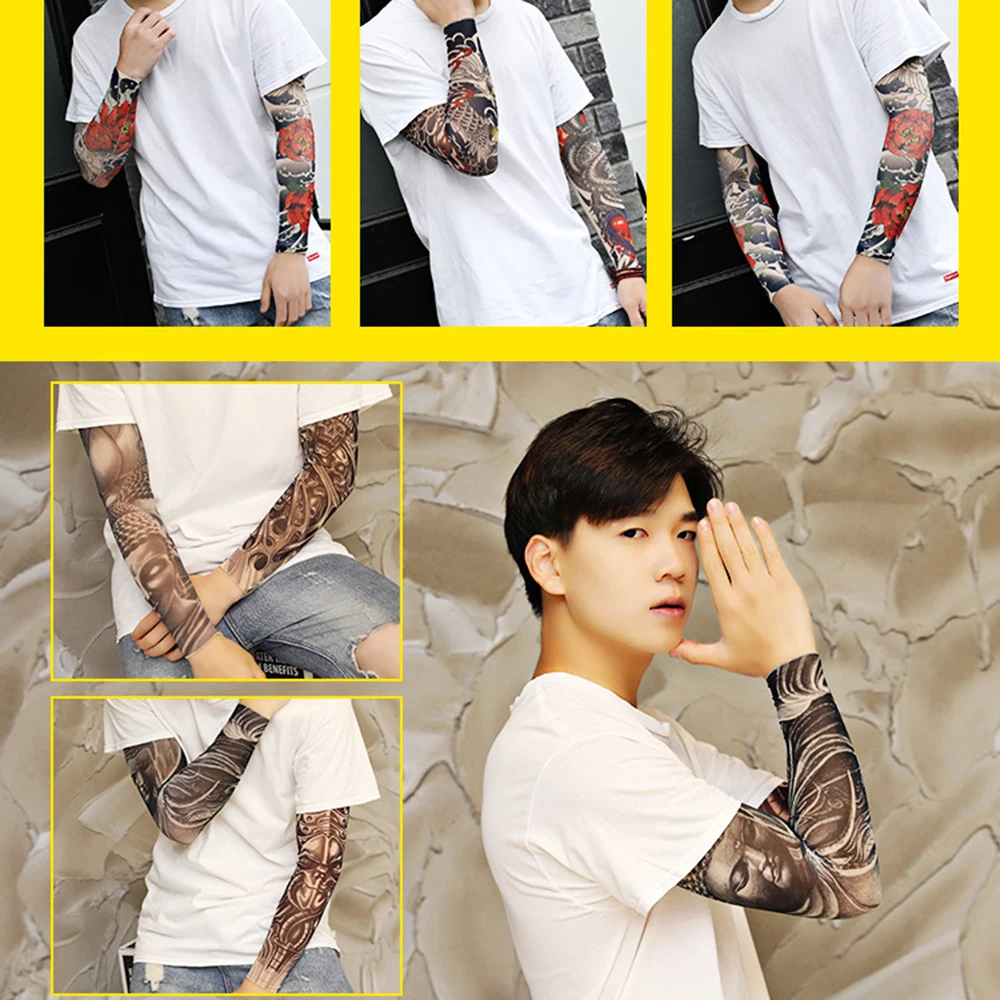 Sun Protection Arm Sleeves 5PCS Flower Arm Tattoo Design For Riding Sports UV Sunscreen Men And Women sun protection arm sleeves