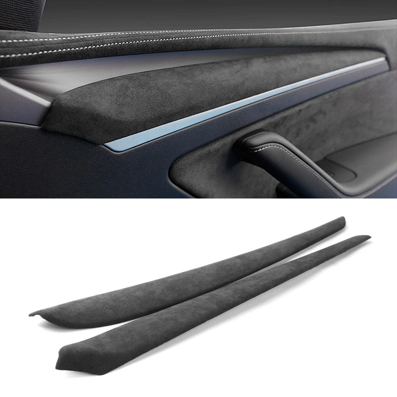 For Tesla Model 3 Model Y 2021 2022 2023 2024 Car Front Door Inner Side  Armrest Strip Italy Super Suede Trim Cover Accessories