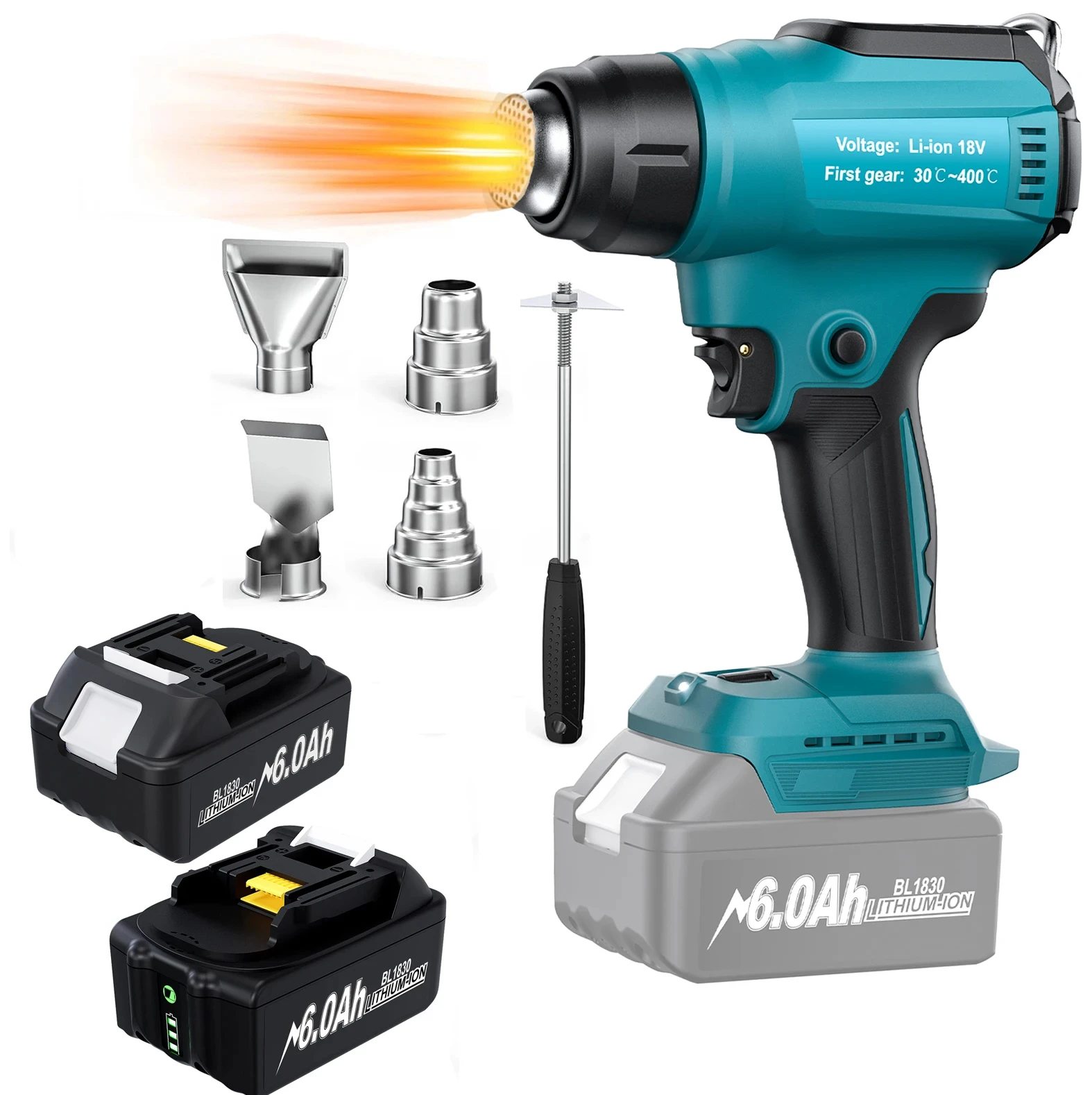Hot air gun Heat gun Mini hot air gun Cordless Heat gun For Makita 18V Battery Wireless Battery 350W 122℉-990℉ Adjustable Powered