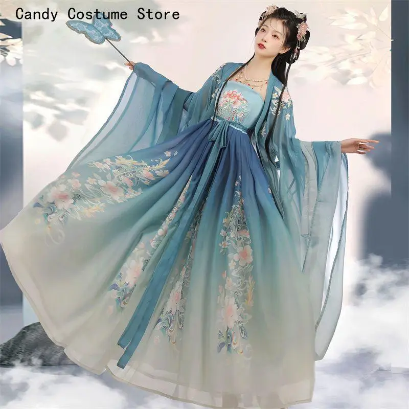 Hanfu Blue Red Sets For Women Plus Size  Ancient Chinese Women Hanfu Costume Fairy Cosplay Costume Dance Dress Party Outfit