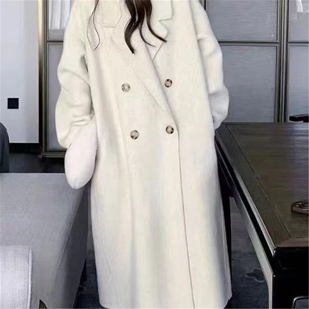 Evening DressDouble Sided Wool Coat For Women, Mid Knee-Length, Soft Wind Cocoon, Long Hair, Autumn And Winter, New, 2024