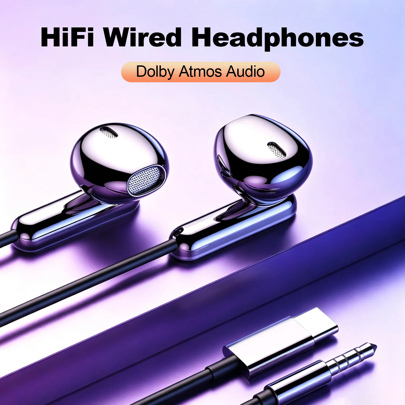 USB Type C Wired HiFi Stereo Headphones with Mic
