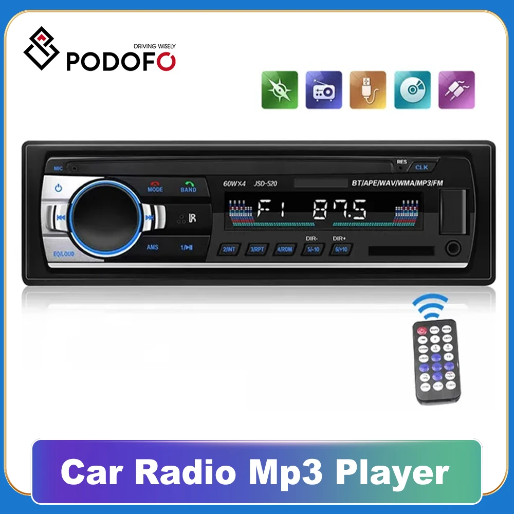 Podofo Car Radio Stereo Player Digital Bluetooth Car MP3 Player 60Wx4 FM Radio Stereo Audio Music USB/SD In Dash AUX Input car multimedia player car radio car radio player car music player mp3 music player