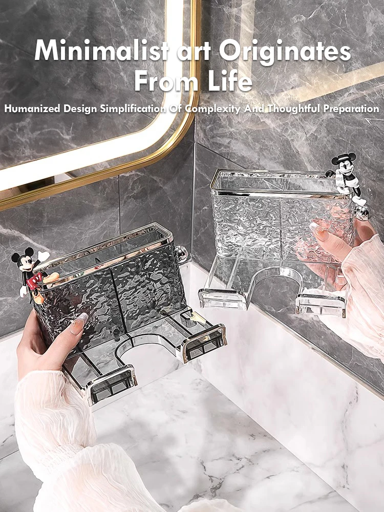 Hair Dryer Storage Rack Wall Mounted Non Perforated Household Bathroom Bracket Transparent Luxury Glacier Patterned Storage Tube 3