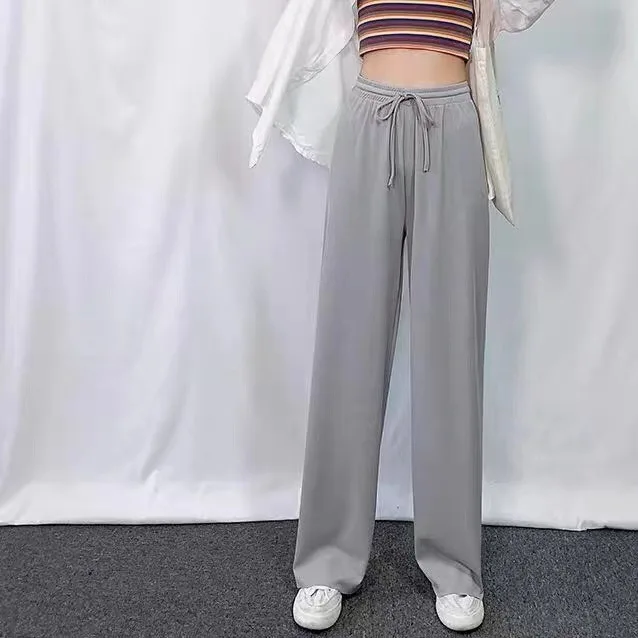 Women's Pants Summer Women's Foreign Trade Ice Silk Wide Leg New Thin Drape Straight High Waist Casual Floor-Mopping - 6