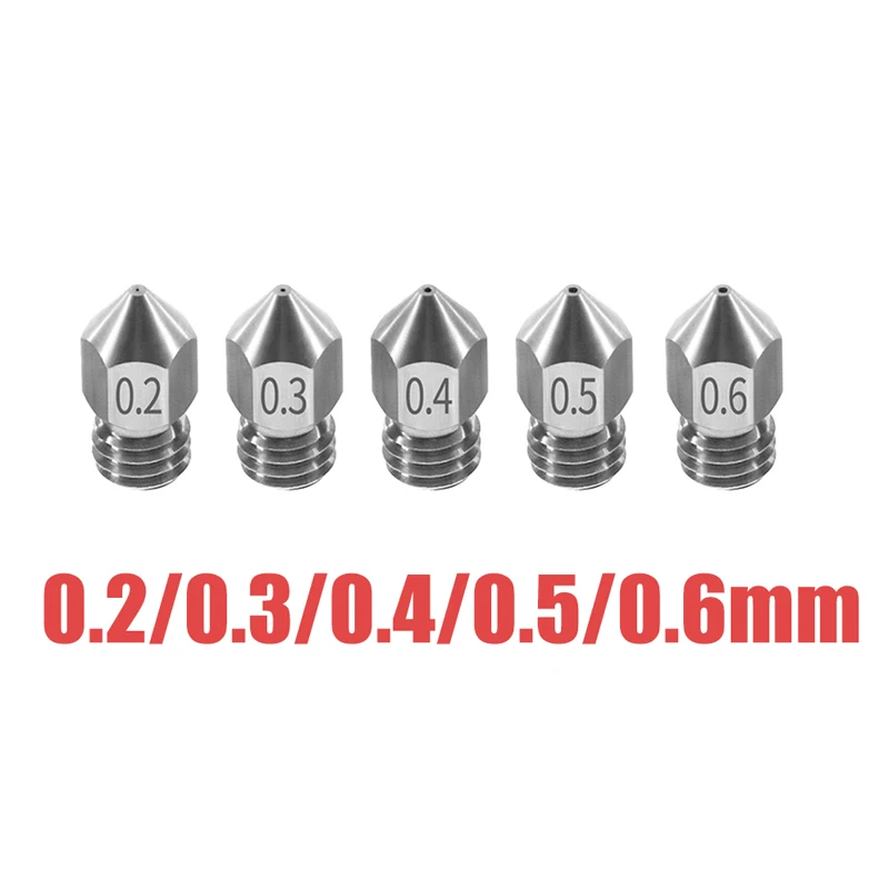 3D Printer Nozzle Threaded Stainless Steel MK8 Nozzle Brass Nozzle M6 for 1.75mm Filament for CR10 CR-10S Ender 3 Ender 5 SP-5