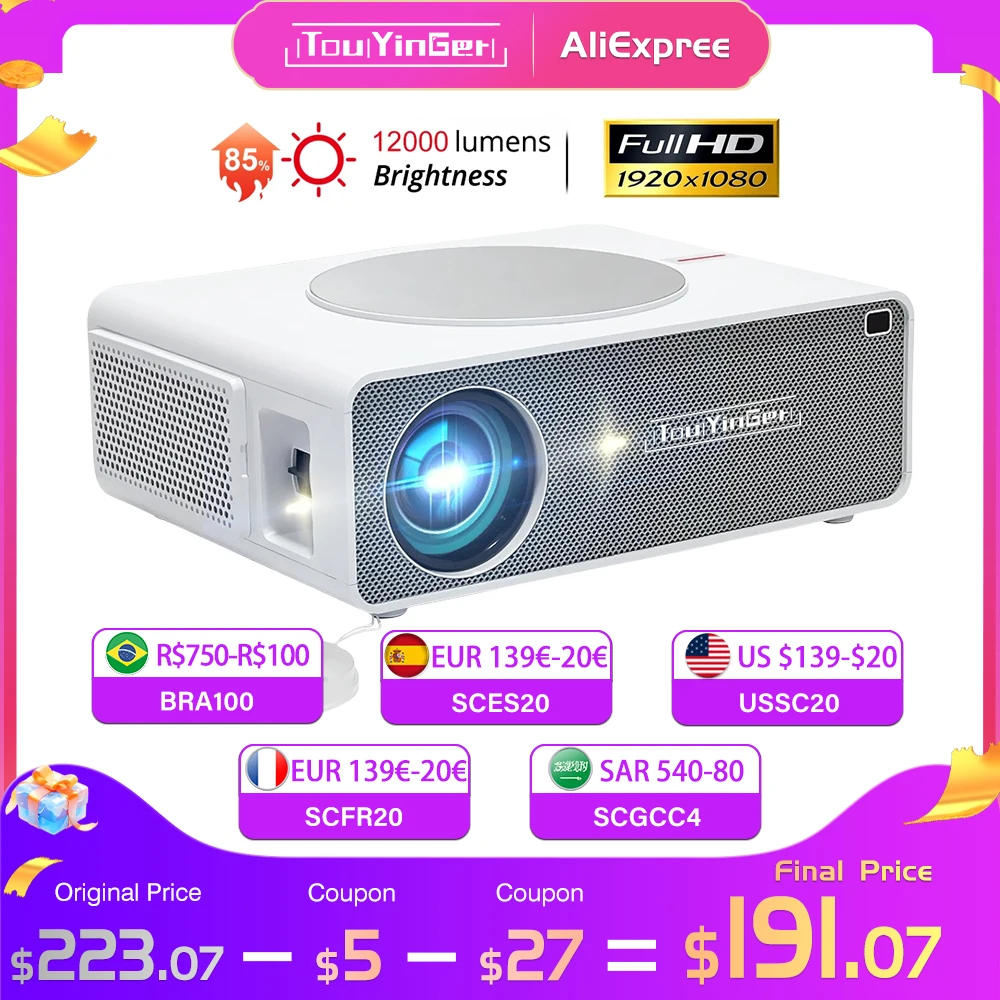 TouYinger Q10 Projector Full HD Home Theater Cinema 12000 Lumens LED Beamer 4K Projectors (Wifi Android 9.0)