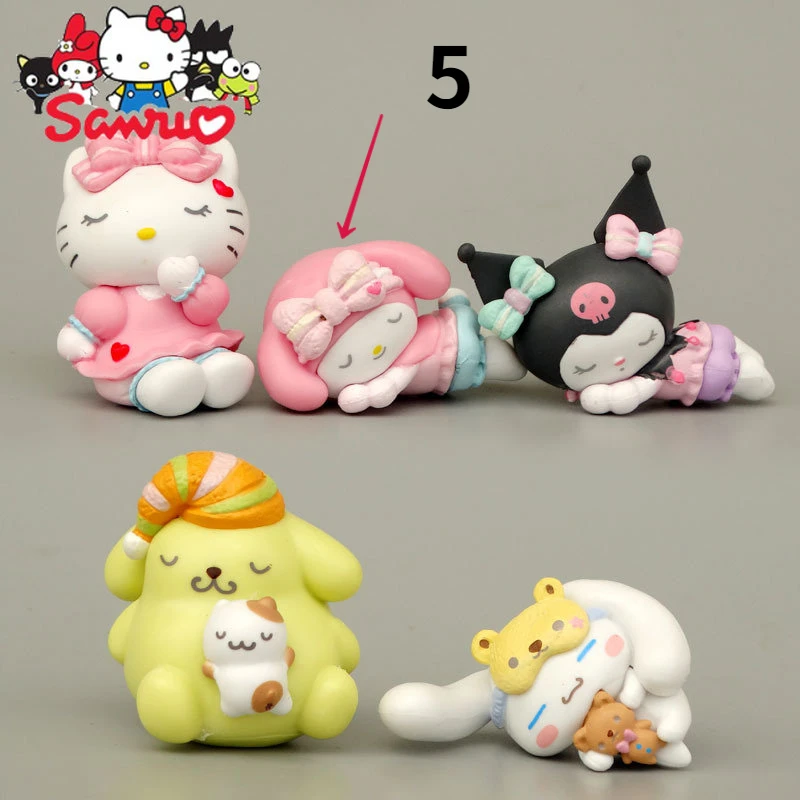 

5 Type MINISO Melody Kuromi Hello Kitty Cinnamoroll Pochacco Dolls Cake Ornaments Phone Case Patches for Kids Toy about 3-4cm