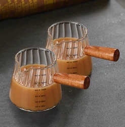 Wood Handle Glass Espresso Measuring Cup - High - Temperature Resistant Milk Jug with Scale, 180ml Capacity - 180ml (Clear 2Pcs)