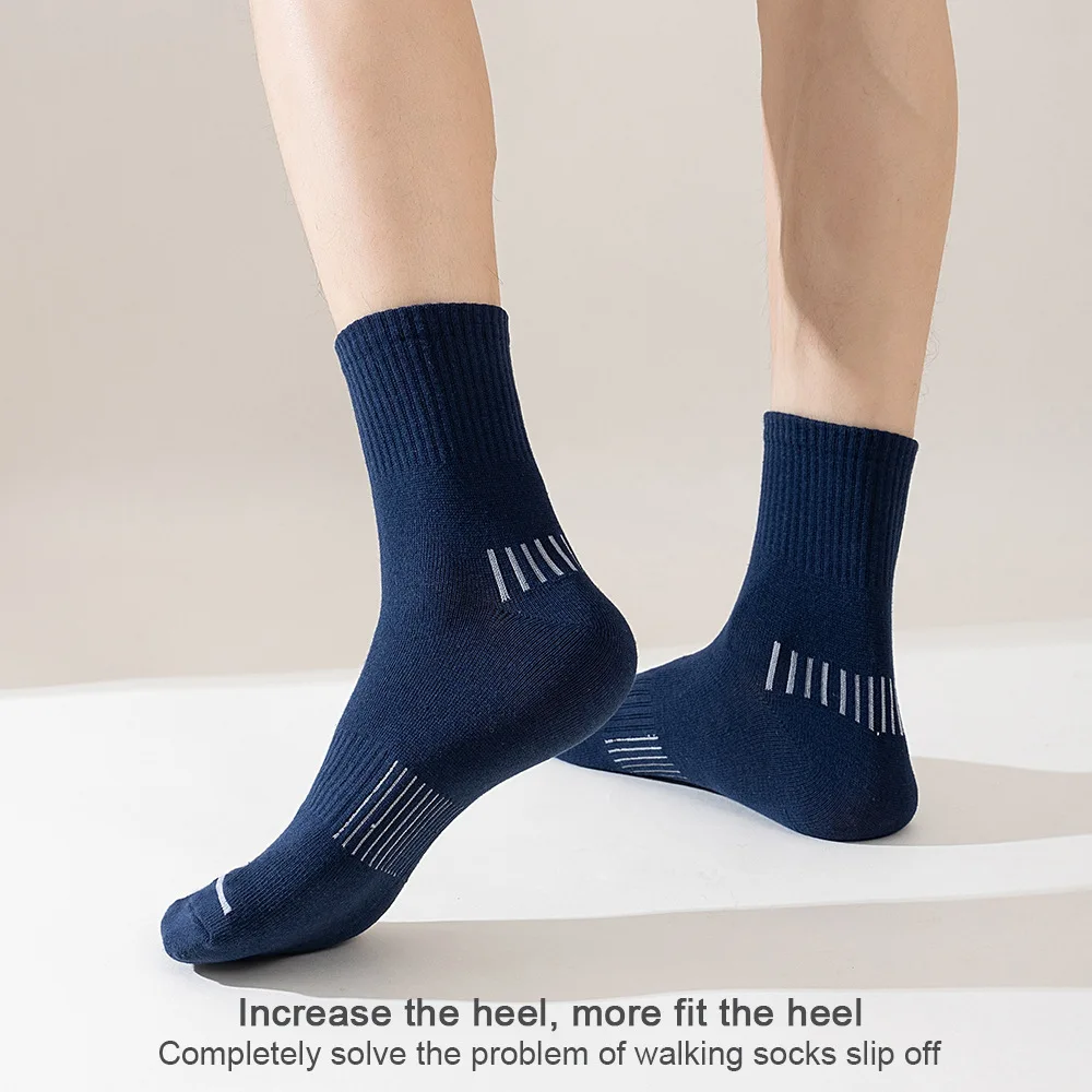 5 Pairs Running Socks Men Sports Ankle Socks Black Withe Cushion Casual Athletic Mid-calf Breathable Stripe Cotton