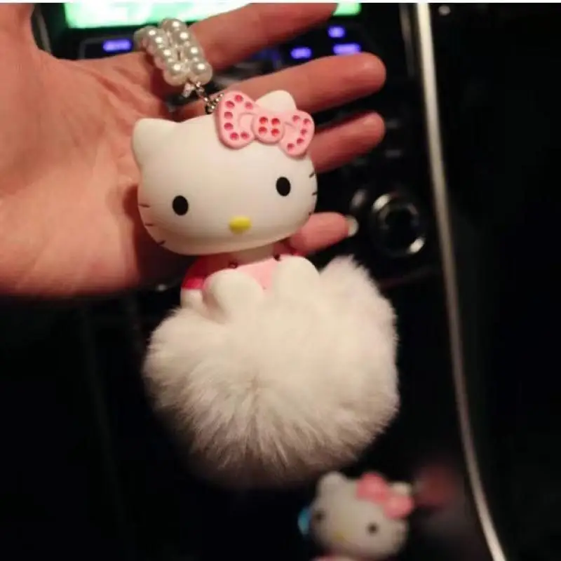 

Kawaii Sanrio Cute Cartoon Car Pendant Hello Kitty Plush Rearview Mirror Pendant Car Interior Decoration Creative New Car Gift