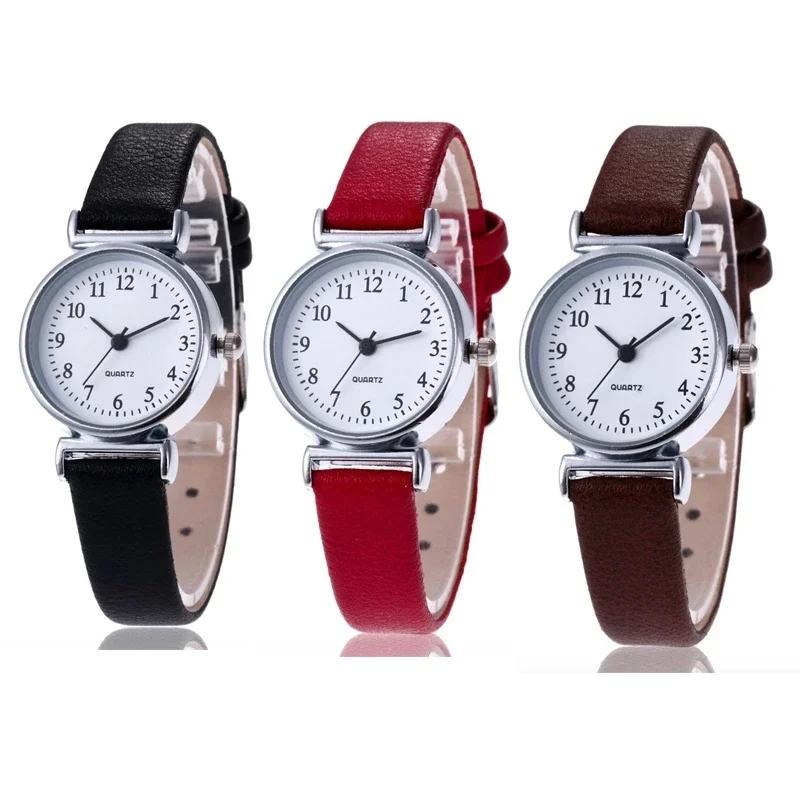 Elegant Women's Retro Quartz Watch with Black and Red Leather Strap