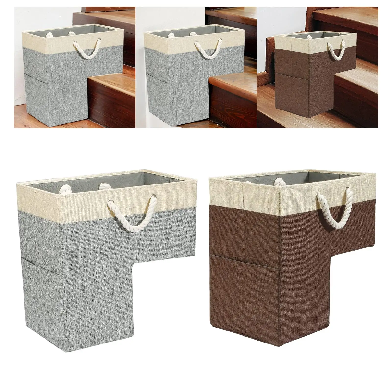 Stair Basket with Handles Stair Case Baskets for Office Decor Wooden Stairs