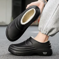 Designer New Fashion Cotton Slippers Men Winter Warm Home Cotton Shoes Outdoor Waterproof Non-slip Concise Chef Work shoes