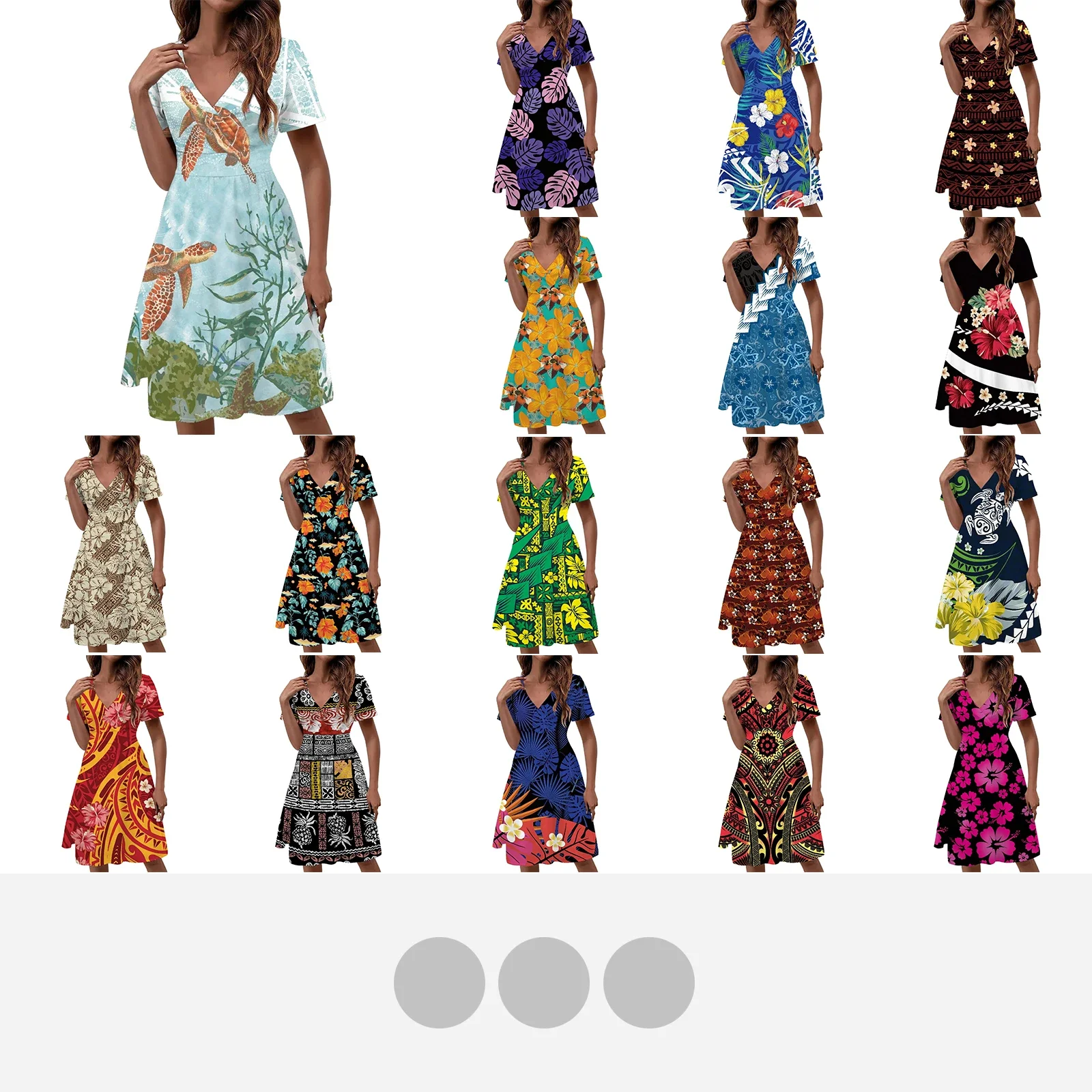 

Women's Casual Breathable Short Sleeve Dress, Polynesian Tribal, Hawaiian Totem,Tattoo Print,Elegant Party Dresses,High Quality