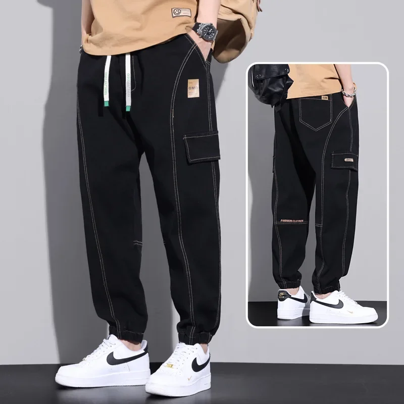 

Men's Cotton Casual Denim Pants Cargo Jogger Jeans Hip Hop Streetwear Multiple Pockets Stretched Loose Trousers Plus Size 8XL