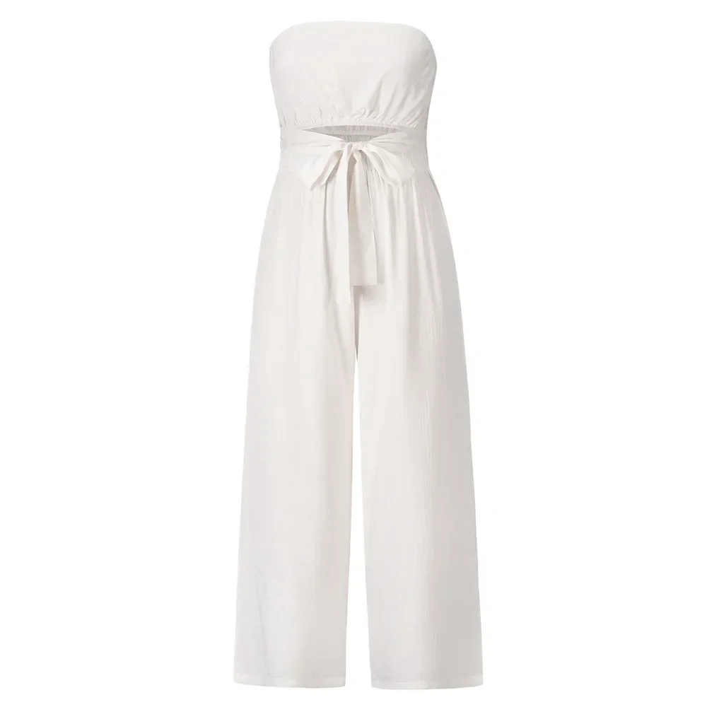 2024 Spring/Summer New Casual Fashion Set Sexy Backless Slim Fit jumpsuit, European and American Straight Leg Pants Set