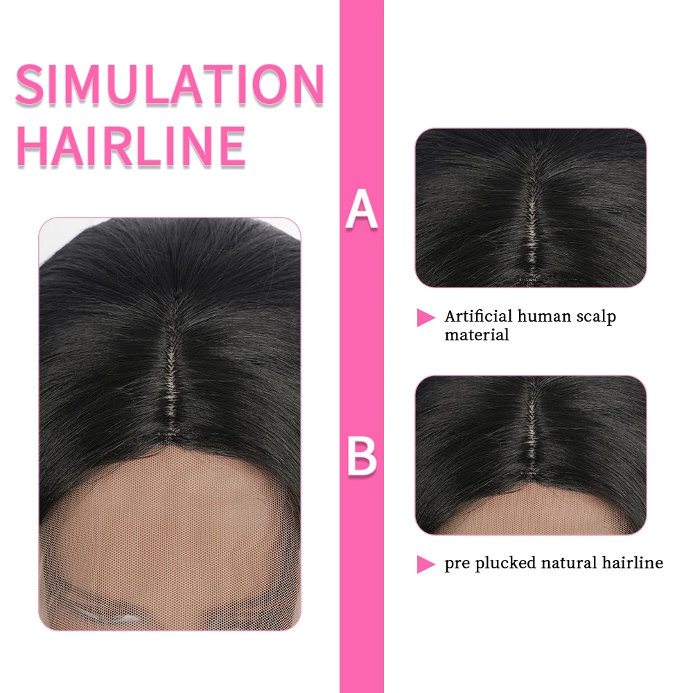 Long Body Wave Lace Front Wigs For Black Women 26 Inches  Synthetic Natural Color Middle Part Lace Hair Wigs Heat Resistant