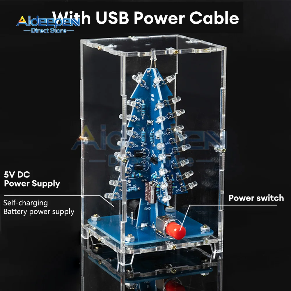 Three-Dimensional 3D Christmas Tree LED DIY Kit Red/Green/Yellow Colorful LED Flash Circuit Kit Electronic Fun Suite christmas tree ornaments,mini christmas tree