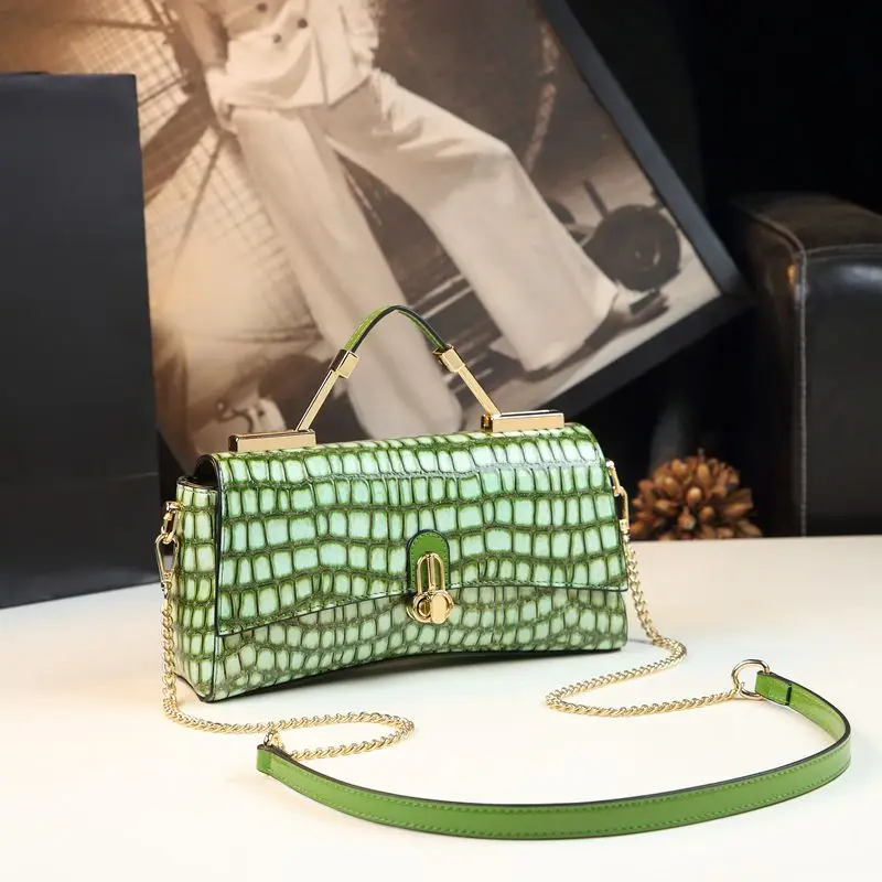 Bolso de mano ligero de lujo con estampado de cocodrilo de piel auténtica para mujer, bolso de mano de un solo hombro con estampado de piedras de alta calidad 2023