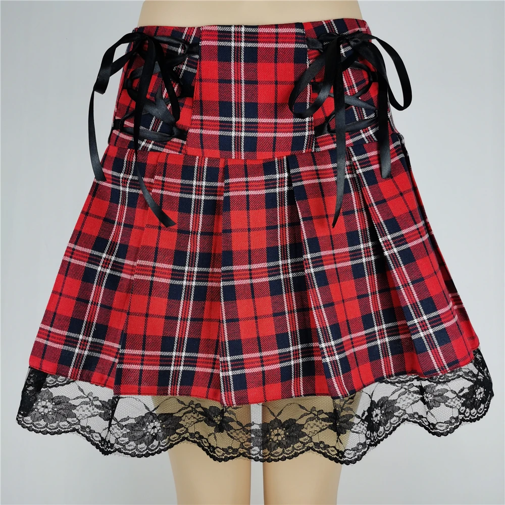 

Tie Up Harajuku Gothic Checkered Mini Skirt Ladies Y2K Fashion Aesthetic Punk Plaid Pleated High Waisted Short Skirts