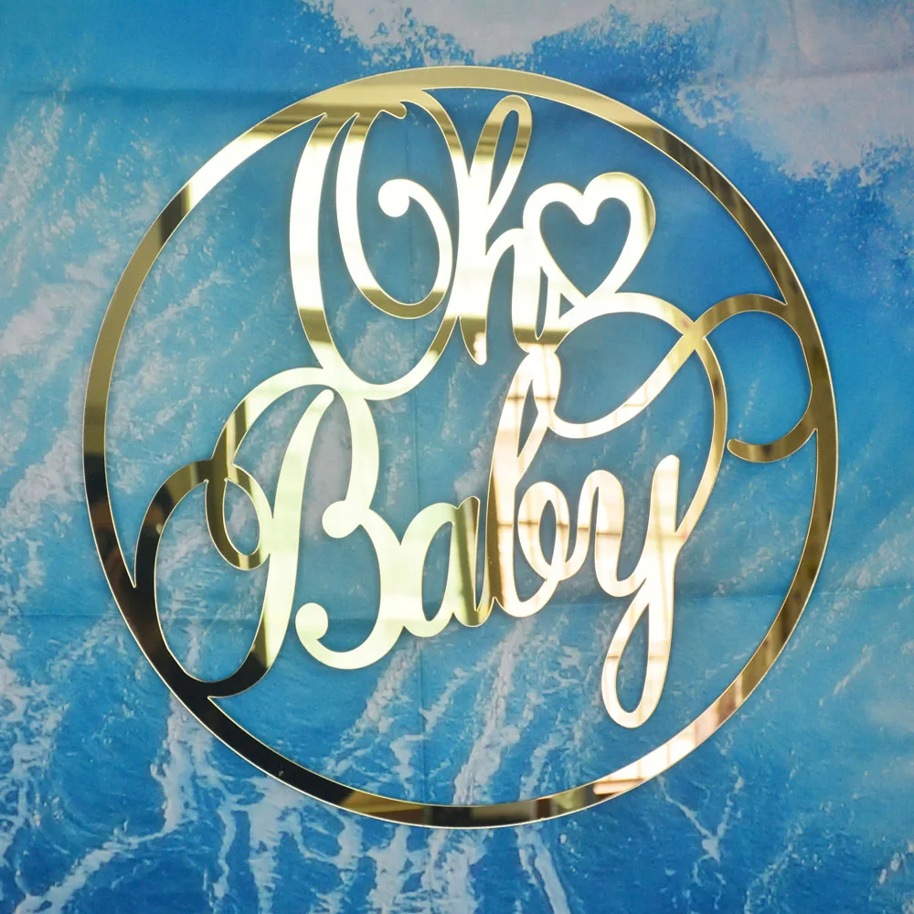 Mirror Gold Oh Baby Name Sign Nursery Wall Decoration Personalized Babyshower Sign Gift Rustic Wedding Party Baptism Deco