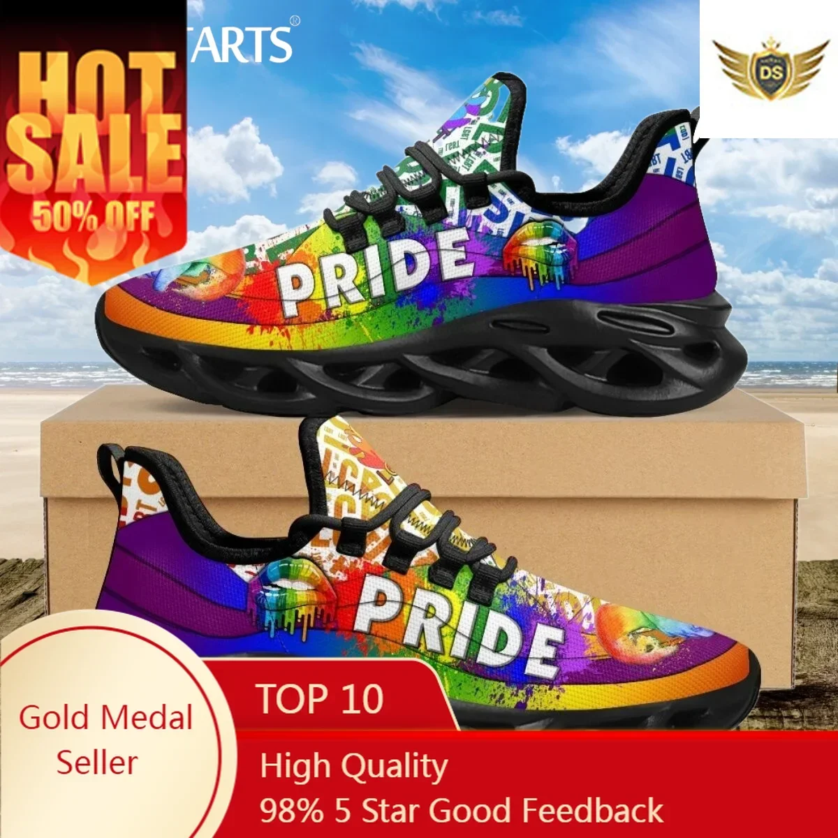 Colorful Pride LGBT Print Platform Shoes For Women Light Mesh Sneakers Female Rainbow Lips Pattern Running Shoes