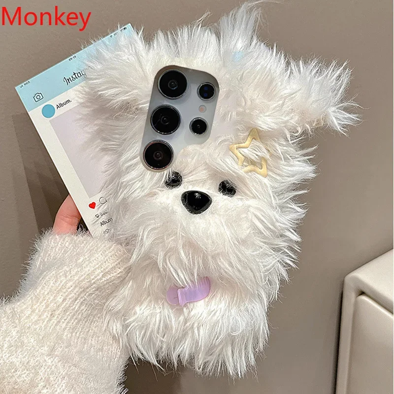 Fluffy Bow Puppy Plush Phone Case Cover