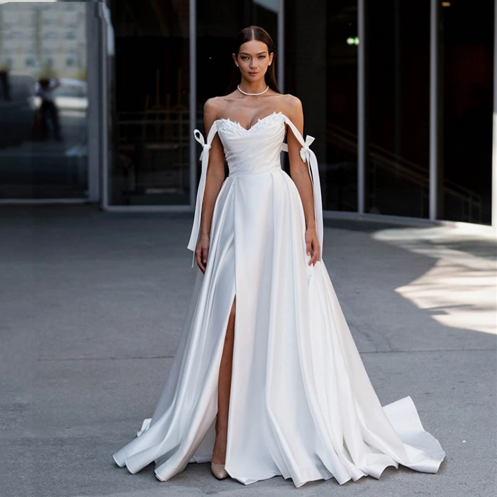

Molisa Lace Wedding Dresses A Line Sleeveless Bridal Gowns Side Split Sweetheart Neck Wedding Customize To Measures Robe De