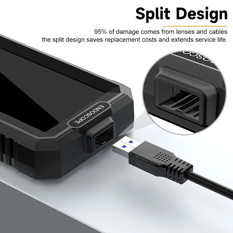 Industrial Endoscope 4.3'' IPS Screen HD1080P 8MM USB Camera 2M-100M Car Pipe Sewer Inspection Borescope 8LED 2600mAh Waterproof 6