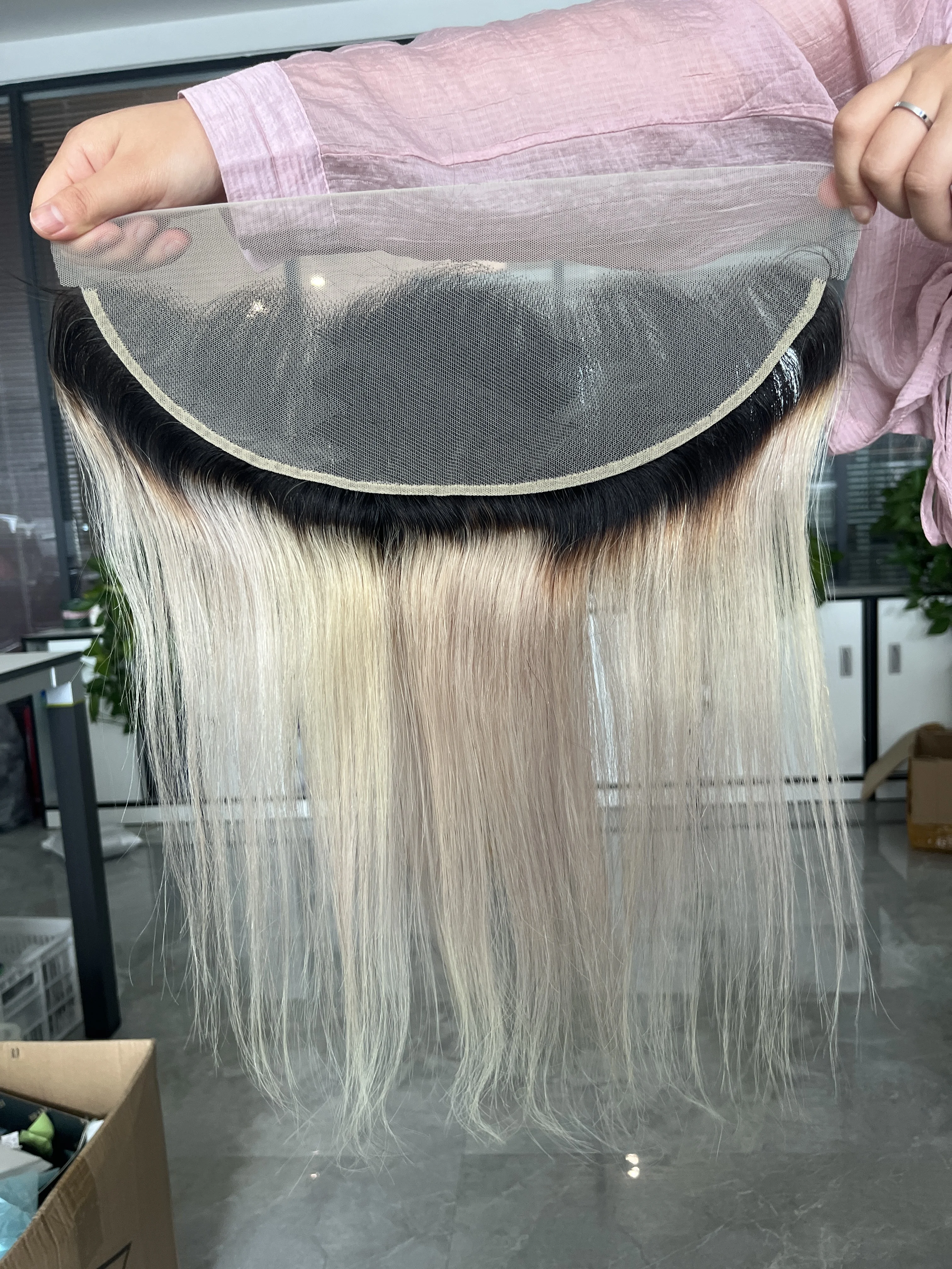 Ombre Grey Blonde 13x4 Lace Frontal Closure Straight 100% Human Hair Pre-Plucked Transparent Lace Free Part Remy Hair BOBBI