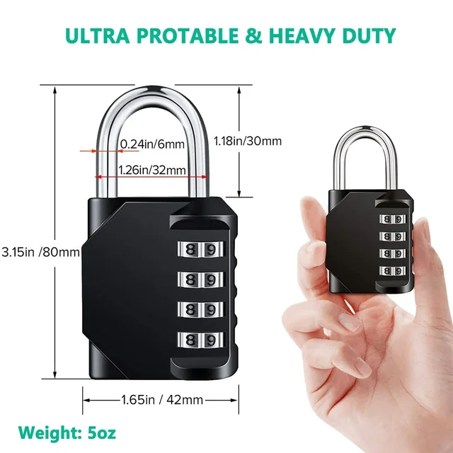 1pc Combination Lock Resettable 4 Digit Padlock with Combination Waterproof Duty Combination Padlock Outdoor Indoor 4