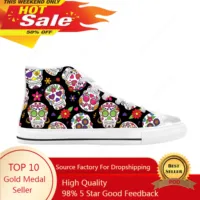 Sugar Skull All Souls Day Floral Skeleton Flowers Casual Cloth Shoes High Top Comfortable Breathable 3D Print Men Women Sneakers 1