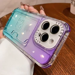 Luxury Gradient Color Clear Wallet Card Slot Shockproof Phone Case - iPhone 15 Plus (PurpleGreen)