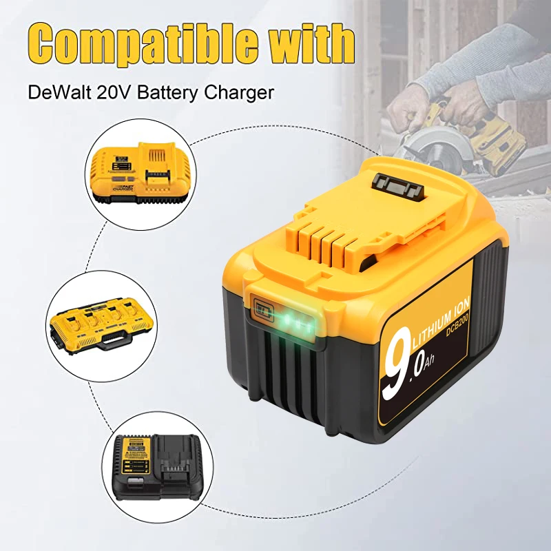 Positive Negative Dewalt 20v Battery Dcb205 18v/20v 9.0ah Replacement