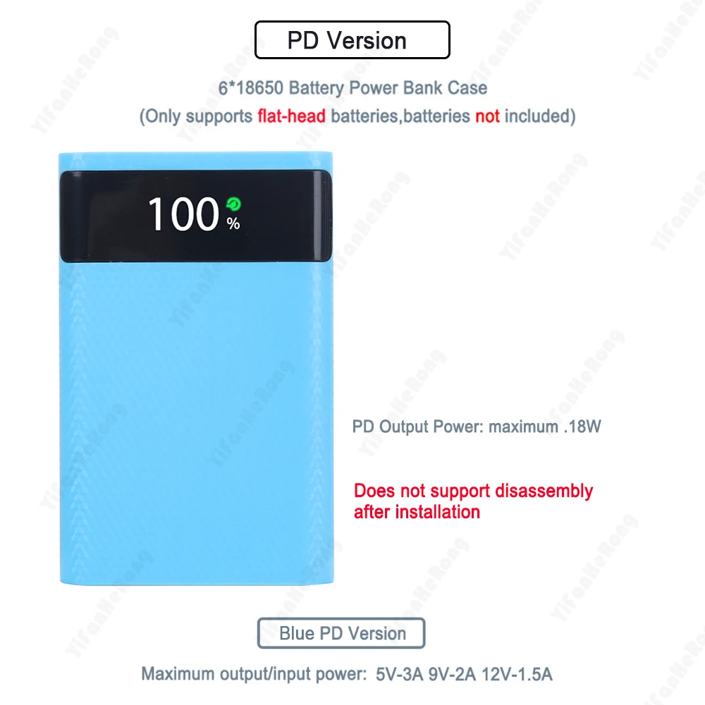 Usb Carregamento Rápido Portátil Externo 5v Faça Você Mesmo 6*18650 Case Power Bank Caixa de Armazenamento de Carregamento da Bateria com Lanterna 20000mah pd 18w - Image 3