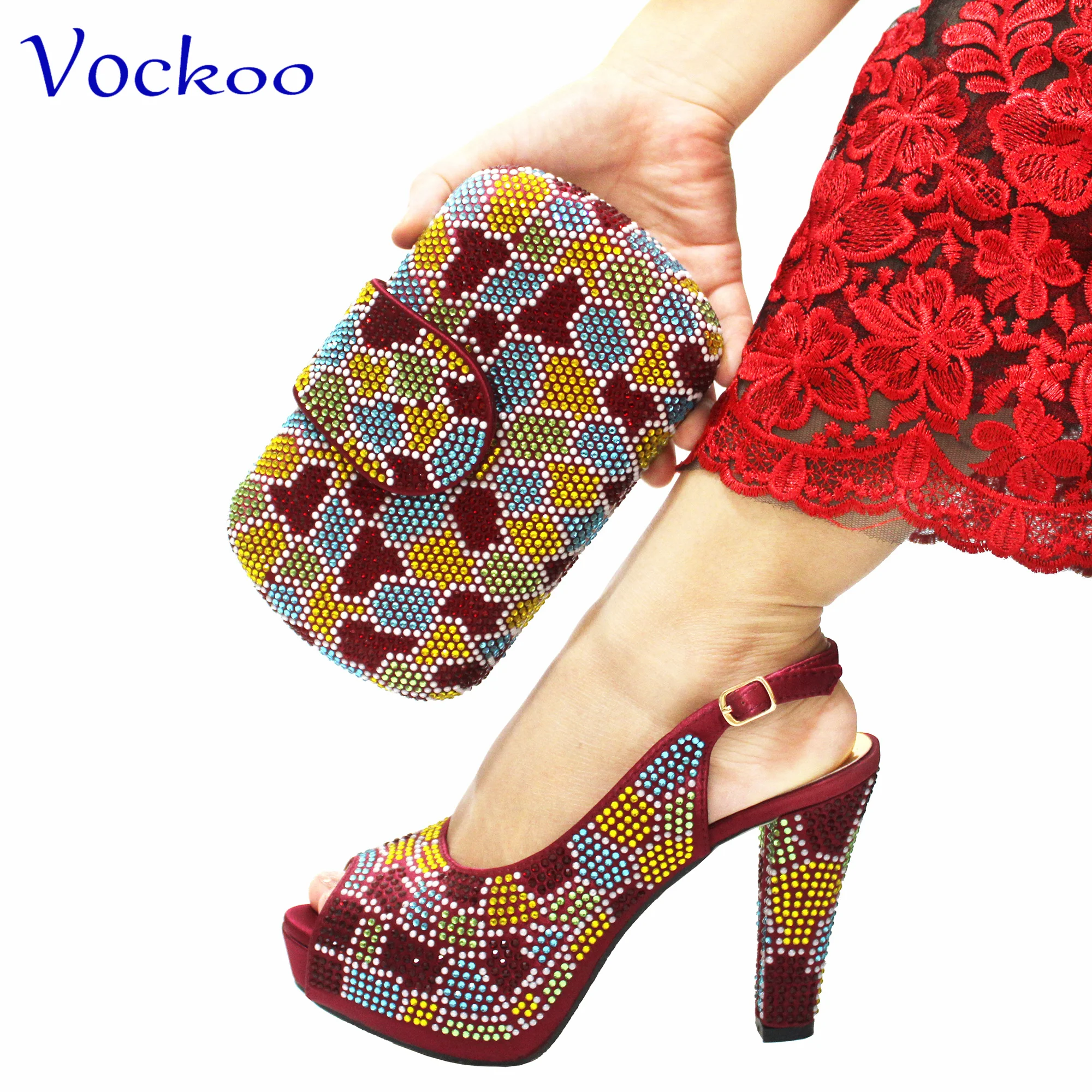 New Shoe and Matching Bag for Nigeria Party Slip on Shoes for Women Ladies Italian Shoes and Bag Set Decorated with Rhinestone