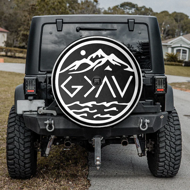 

Mountain - God is Greater Than the Highs and Lows Gift For Mom, Car decor, Car Accessories, Spare Tire Cover, Valentine gifts
