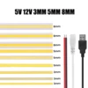 DC5V USB COB LED Strip 3mm 5mm 8mm Width 12V 320LEDs Flexible LED Strip Light with Adhesive High Density Linear Lighting 1