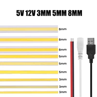 DC5V USB COB LED Strip 3mm 5mm 8mm Width 12V 320LEDs Flexible LED Strip Light with Adhesive High Density Linear Lighting 1