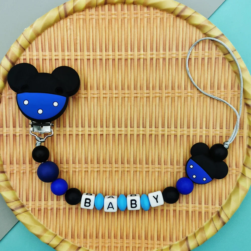 

Custom English Russian Letters Name Baby Silicone Clips Cartoon Pacifier Chain Teether Pendant Baby Pacifier Kawaii Teether Gift