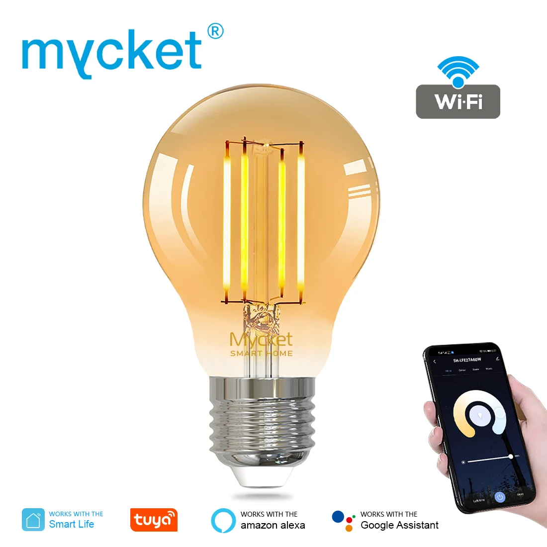 

Best Choice Tuya A60 Retro Edison ​LED Filament Lamp E27 220V-240V Smart Wifi APP Glass Bulb Work with Alexa Google