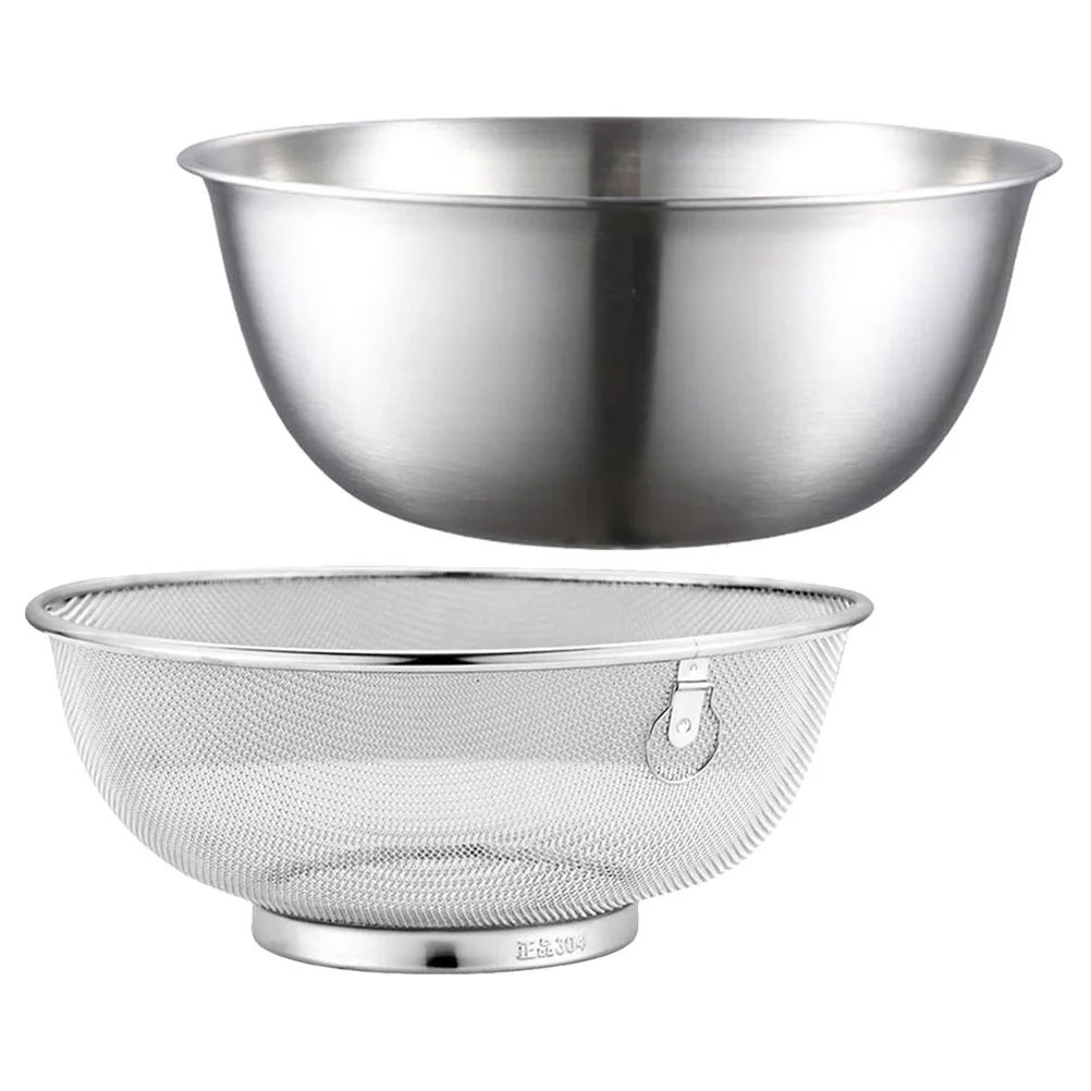 

Stainless Steel Colander Bowl Set Kitchen Strainer Washer Drainer Basket Basin Vegetable Fruits Pasta Salad Mixing Food