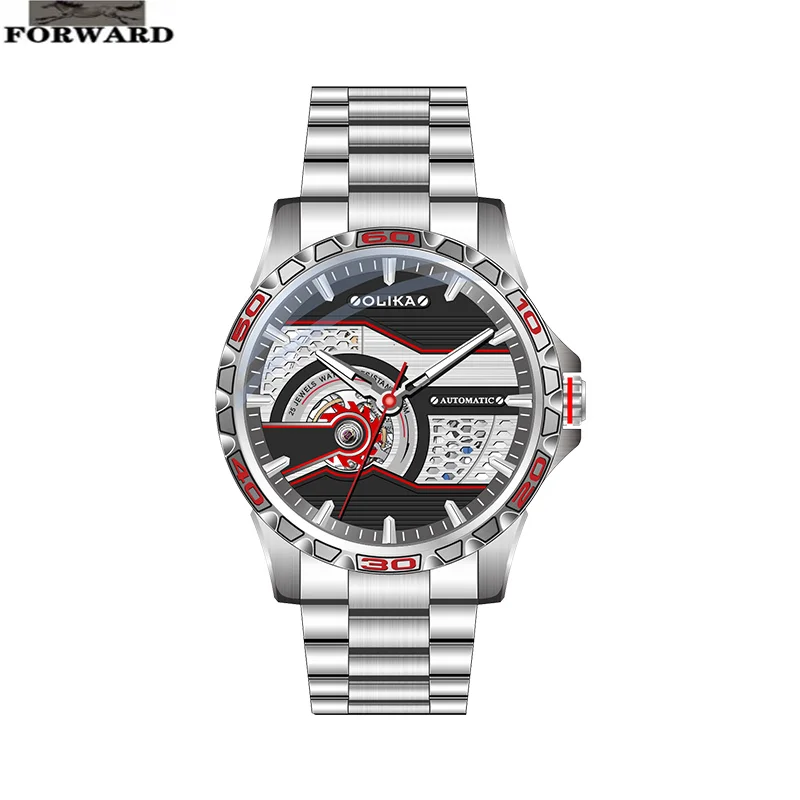 

Stainless steel double-sided hollow men's automatic mechanical watch Mineral reinforced glass surface waterproof luminous watch