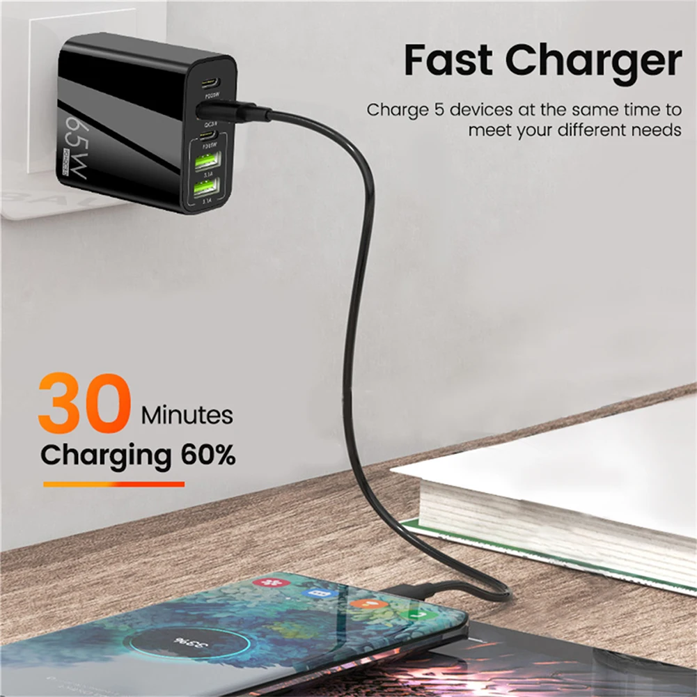 ޴   PD Ÿ C + QC3.0 USB + 3.1A USB 65W  , ȭ Ｚ е  繫 Ȩ, 5 Ʈ