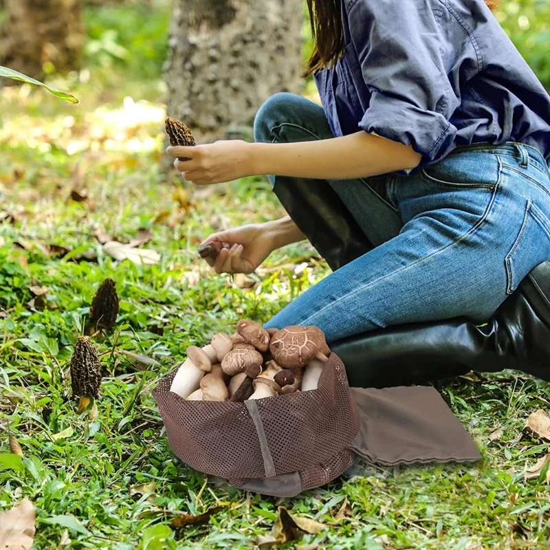 야외 캠핑 버섯 따기 메시 파우치, 휴대용 다기능 갈색 수초 가방, 어린이 해변 장난감 보관 정리함, 43*40cm