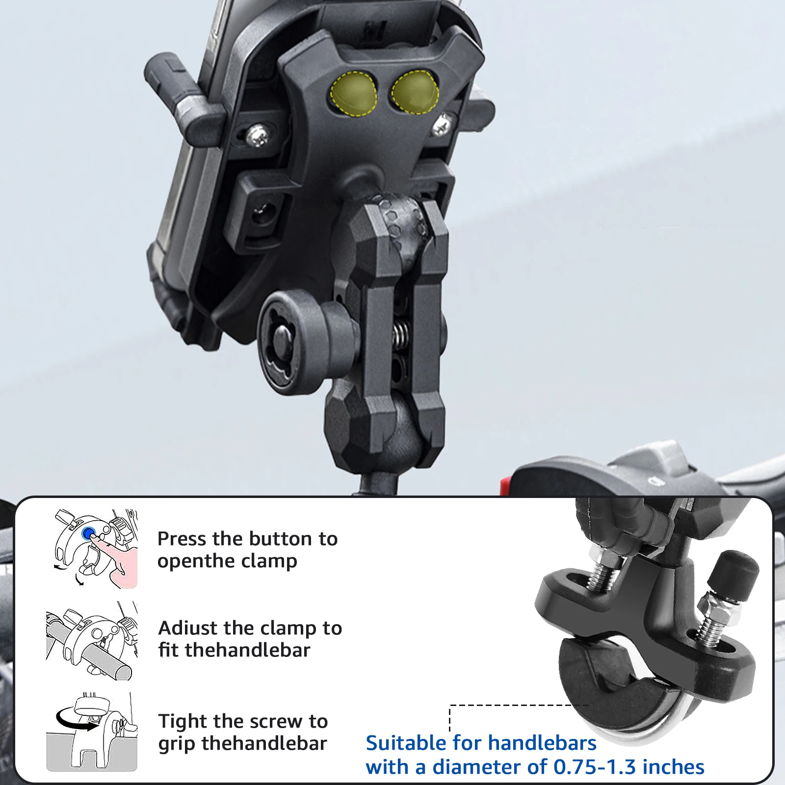 حامل هاتف للدراجة النارية مضاد للاهتزاز، مع نظام ت...